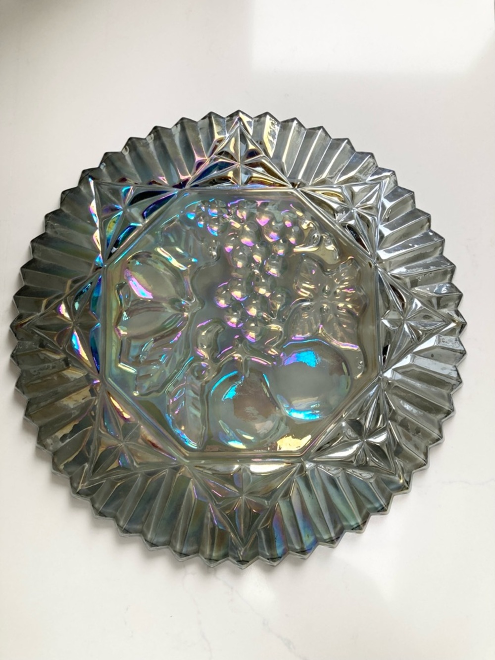 Vintage Federal Glass "Nostalgic" Carnival Glass 12" Plate - Iridescent Smoke - Picture 2 of 4